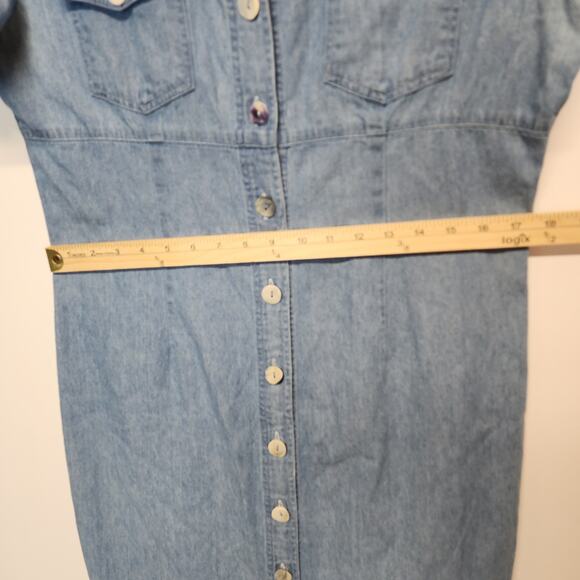 Vintage Robbie Bee Denim Midi Dress Size 12 Short Sleeve Blue Button Up Collared - Picture 11 of 13